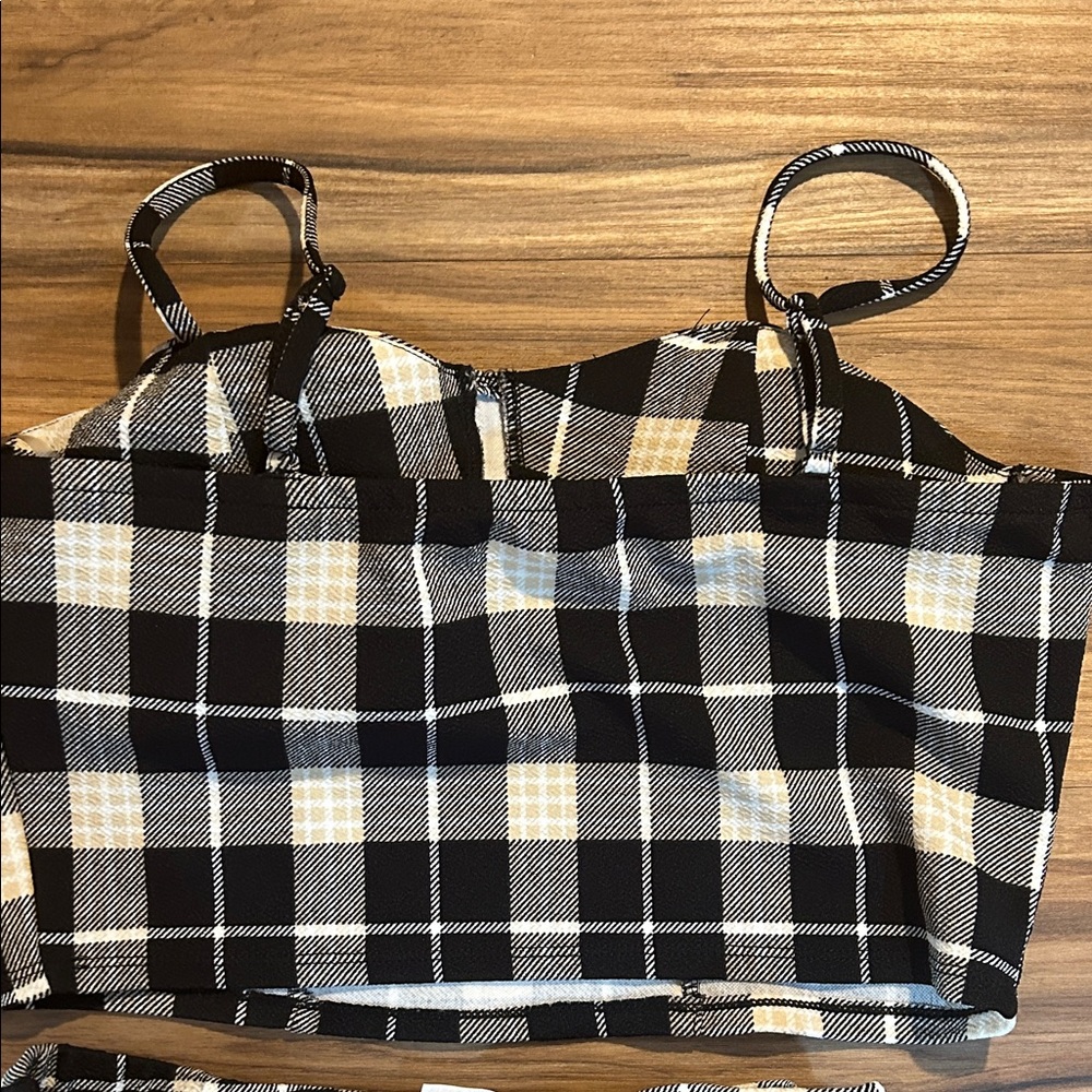 No Boundaries Black & Cream Plaid Two-Piece Jumpsuit Set - Picture 5 of 6